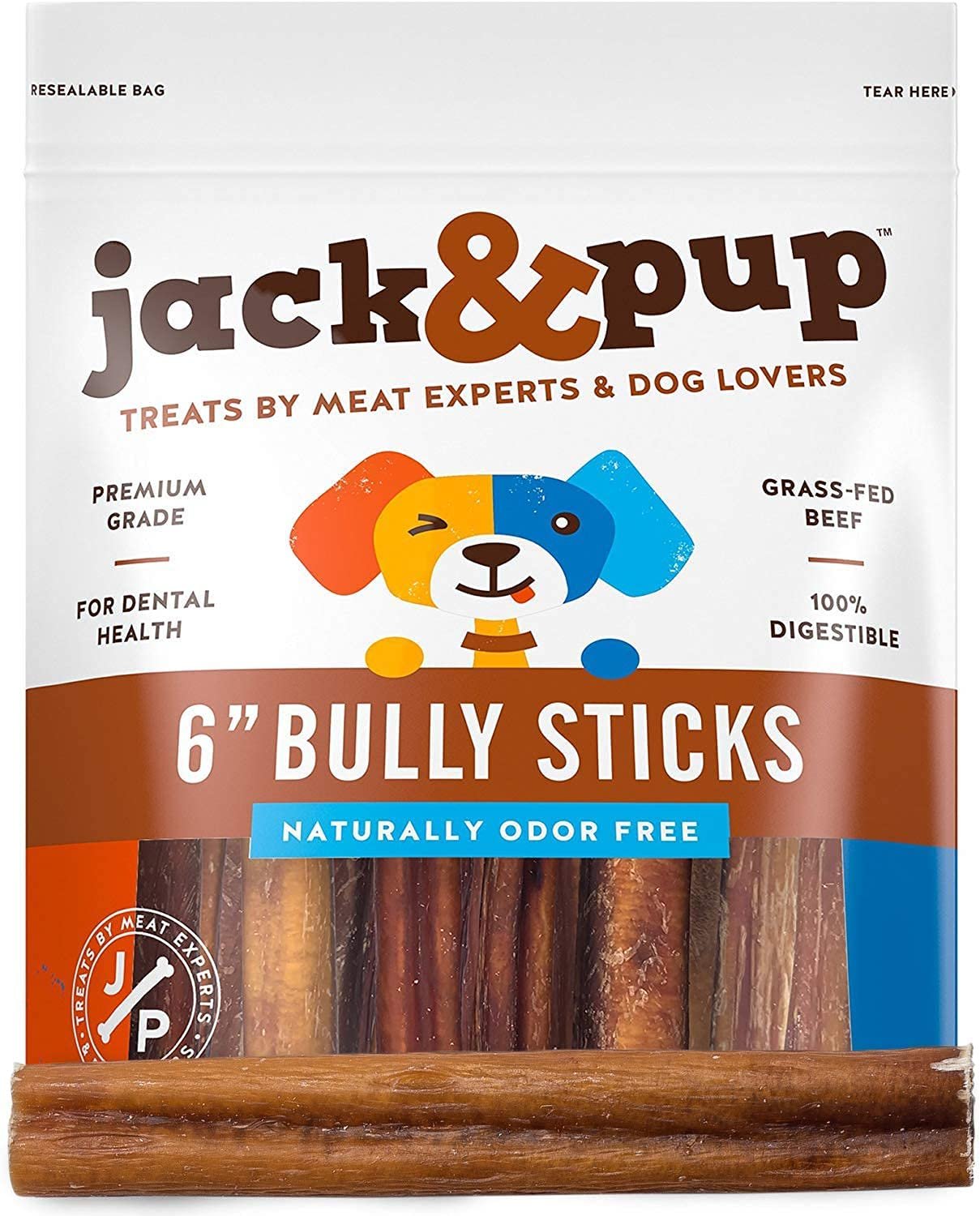 Jack & Pup 6-inch Premium Grade Odor Free Bully Sticks Dog Treats